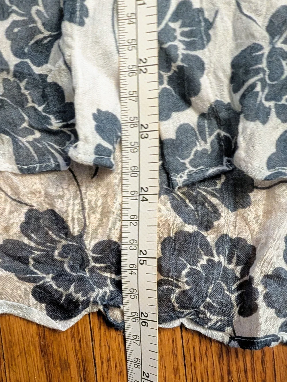 LOFT Blue Cream Floral Crinkle Cotton Gauze Blouse Boho Peasant Top Hi-Lo Size S - Picture 7 of 8